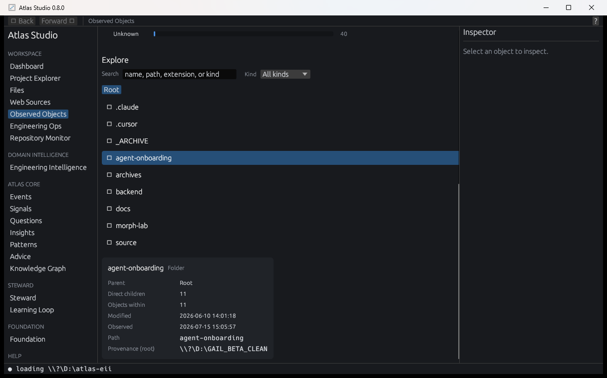 A screenshot of Atlas Studio showing its provenance inspector